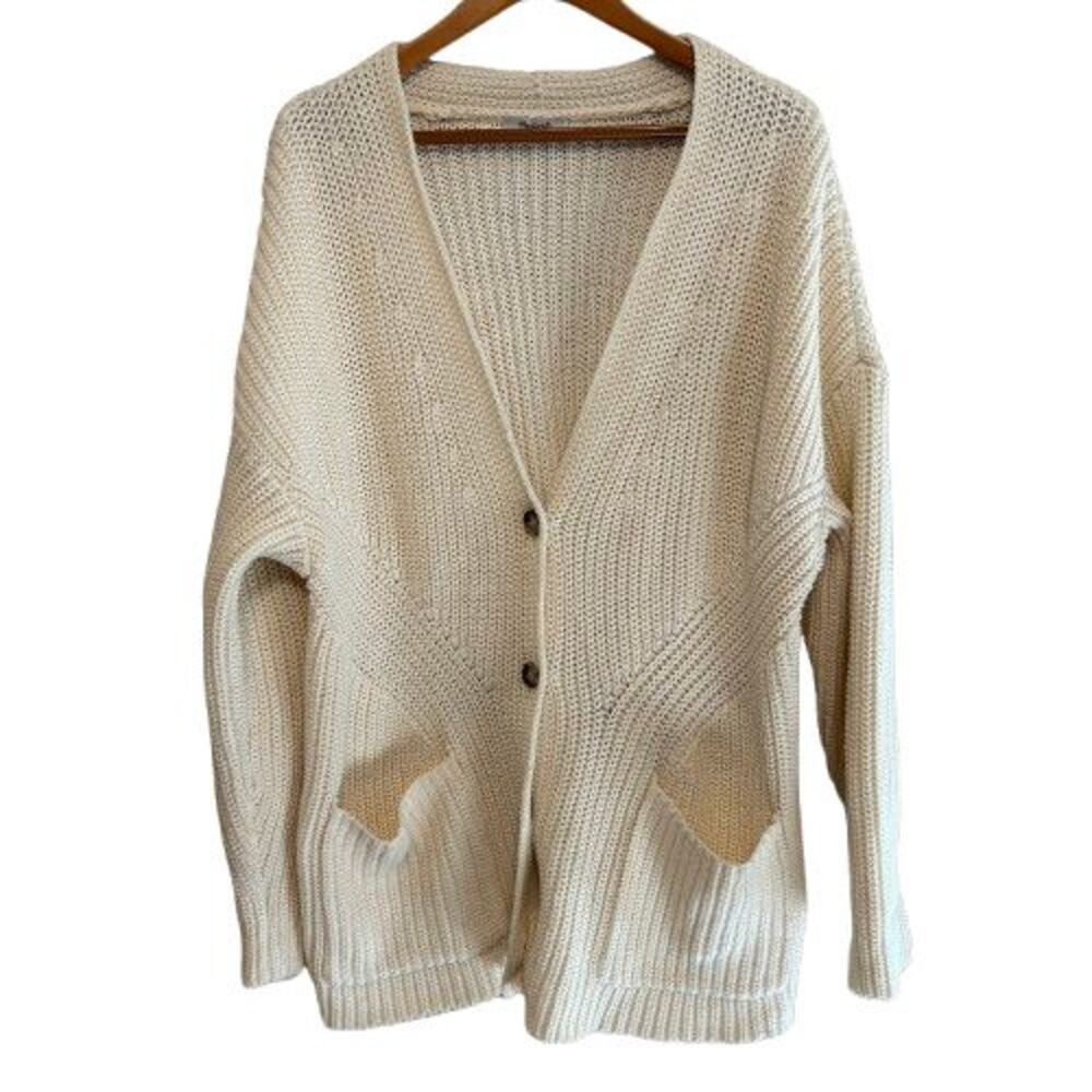 Madewell Textural-Stitch Chunky Knit Cardigan Fisherman Sweater Size XXL Cream